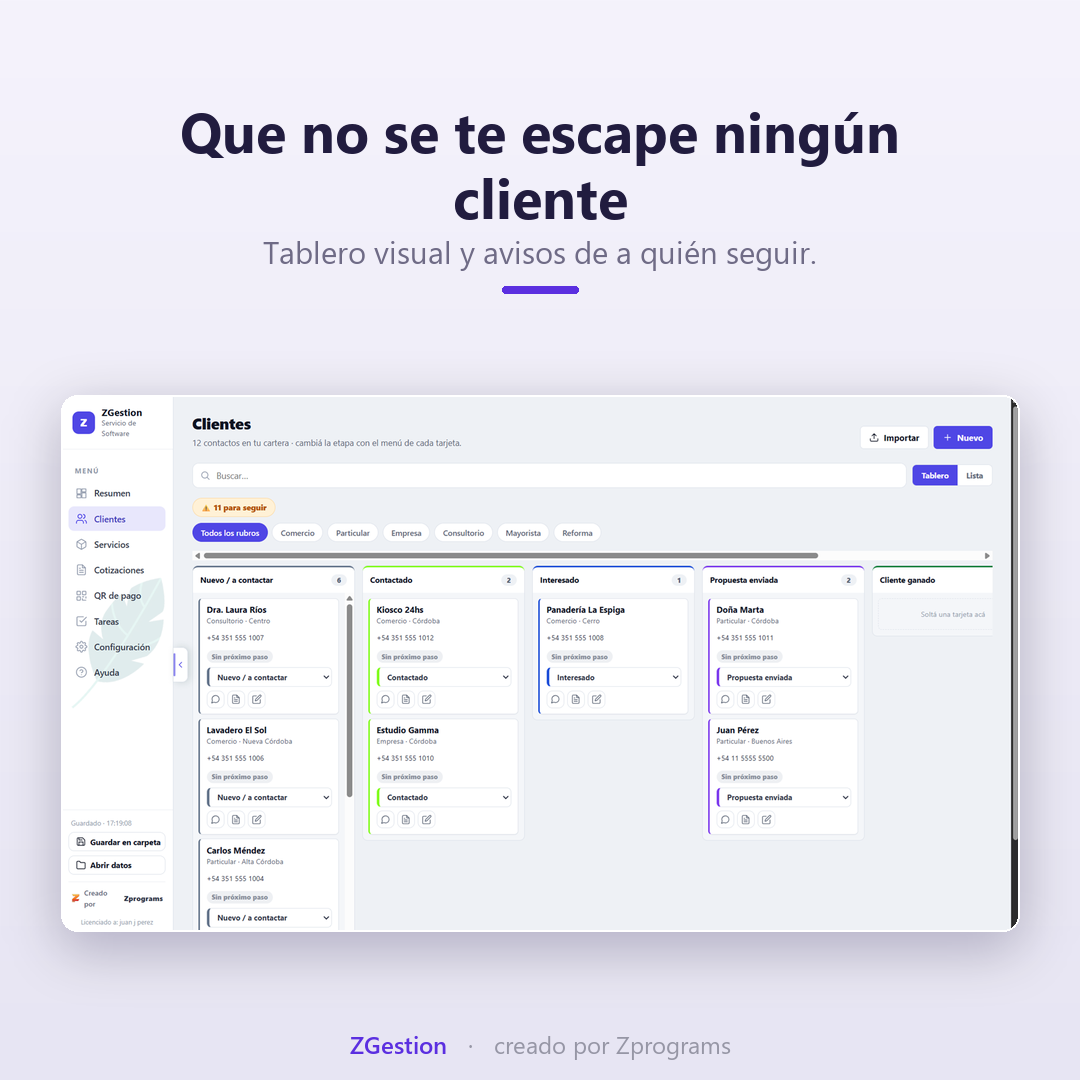 Tablero de clientes de ZGestion